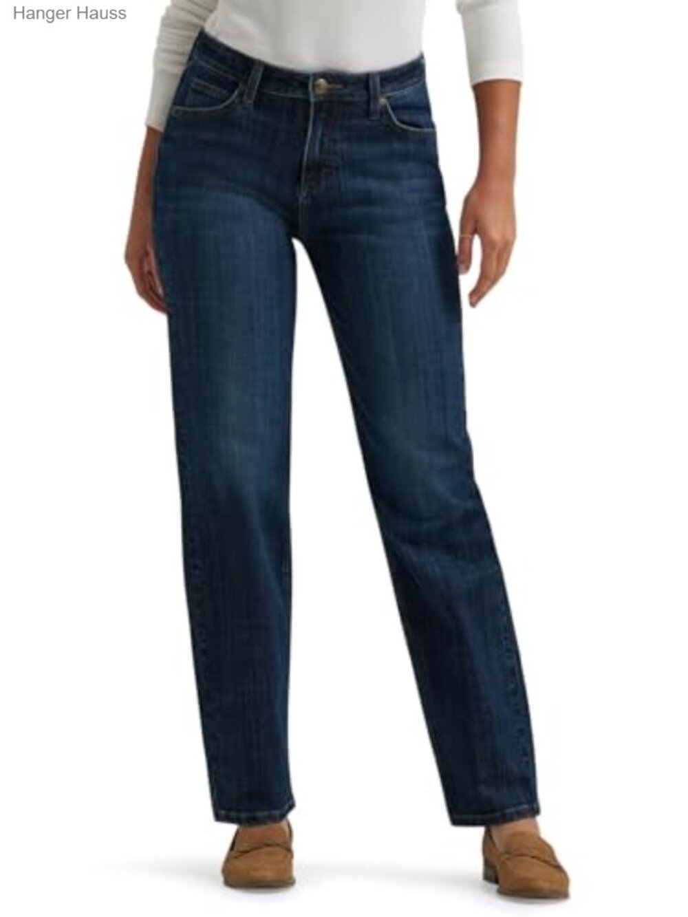 Relaxed Straight Leg Mid Rise Cotton Stretch Jeans